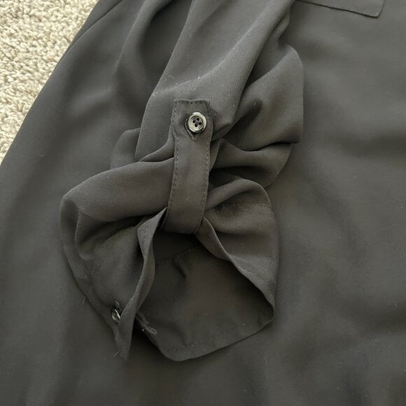 Apt. 9 Women’s Black Zipper Front Long Sleeve Sheer Blouse Large - Picture 4 of 7